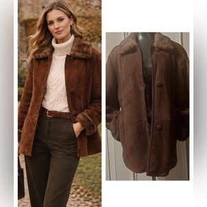 Brown Sheepskin Fur Coat Size L Heritage Equestrian Winter
